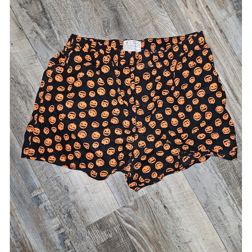 Halloween Pumpkin Boxer Shorts Loungewear Sleepwear Orange Black Medium